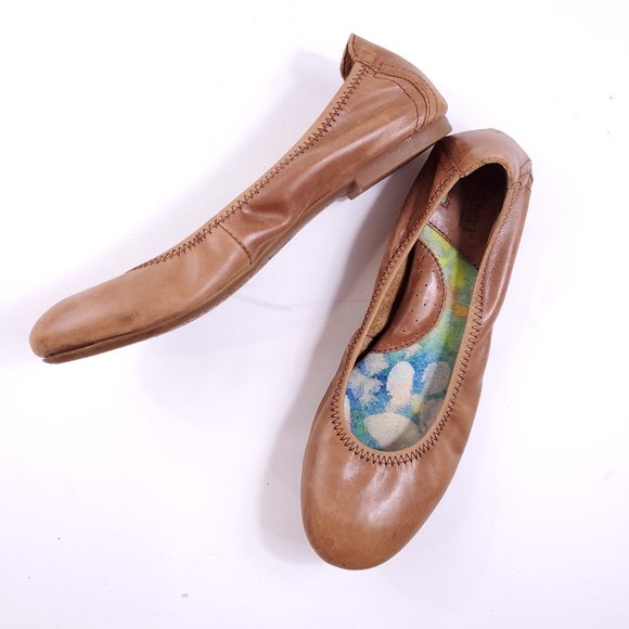 Born Shoes - Born Cognac Brown Leather Floral Ballet Flats